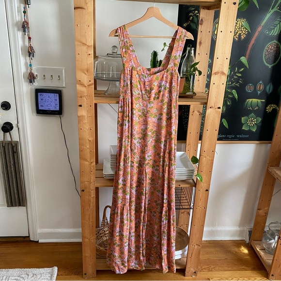 Free People Orange Floral Wide Leg Aloha Jumpsuit M - Picture 2 of 16